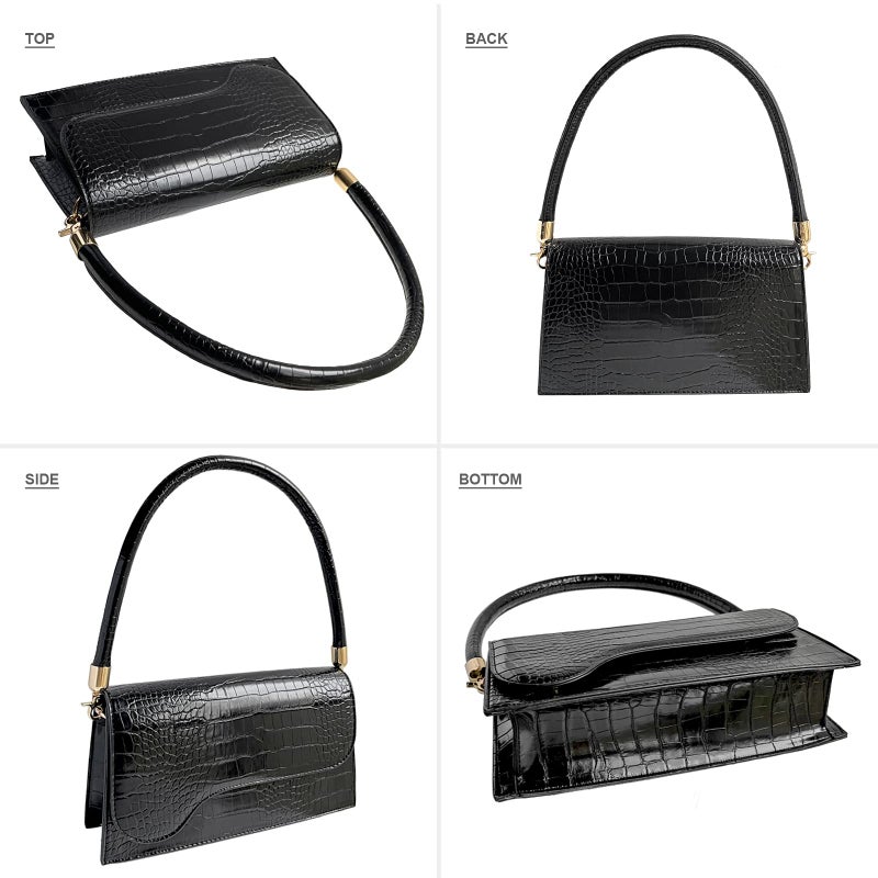 AMHDV Retro Classic Clutch Shoulder Bag Crocodile Pattern Small Crossbody Handbag for Women (02black) - Image 4